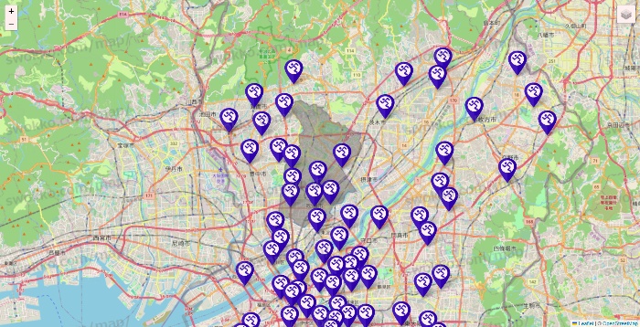 大阪府のエニタイムフィットネスの店舗地図