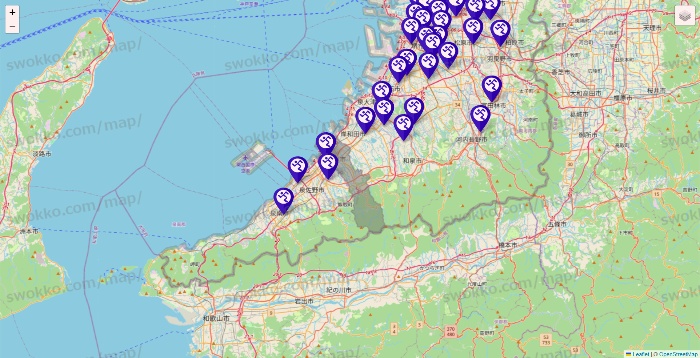 大阪府のエニタイムフィットネスの店舗地図