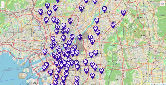 大阪府のエニタイムフィットネスの店舗地図