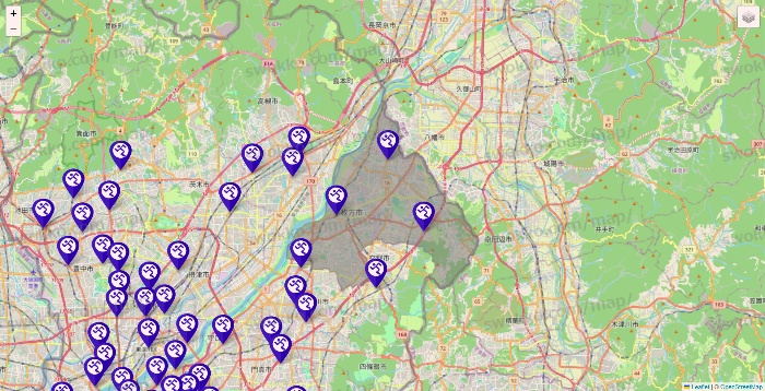 大阪府のエニタイムフィットネスの店舗地図