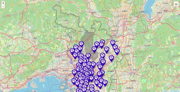 大阪府のエニタイムフィットネスの店舗地図