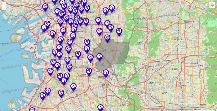 大阪府のエニタイムフィットネスの店舗地図