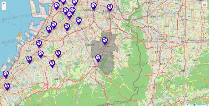 大阪府のエニタイムフィットネスの店舗地図