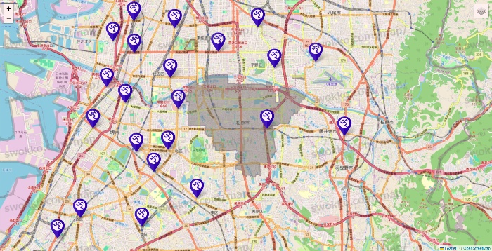 大阪府のエニタイムフィットネスの店舗地図