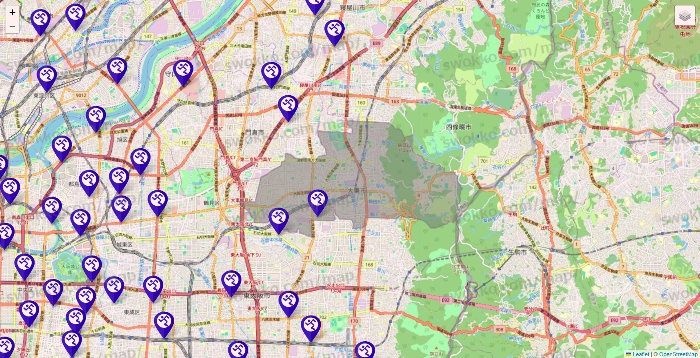 大阪府のエニタイムフィットネスの店舗地図