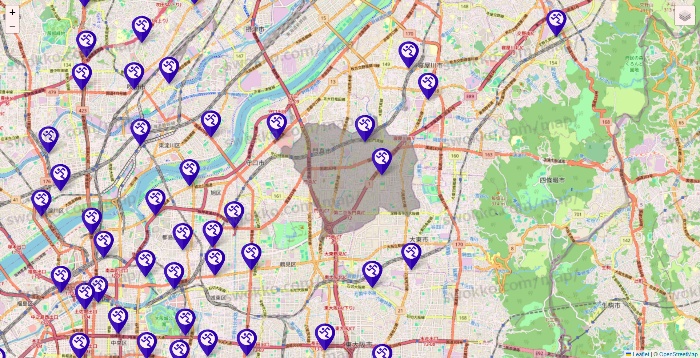 大阪府のエニタイムフィットネスの店舗地図