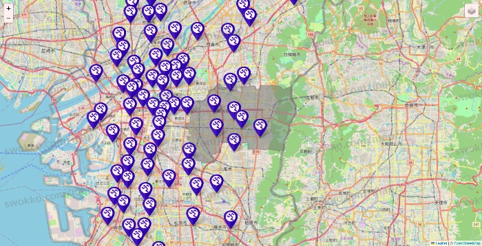 大阪府のエニタイムフィットネスの店舗地図
