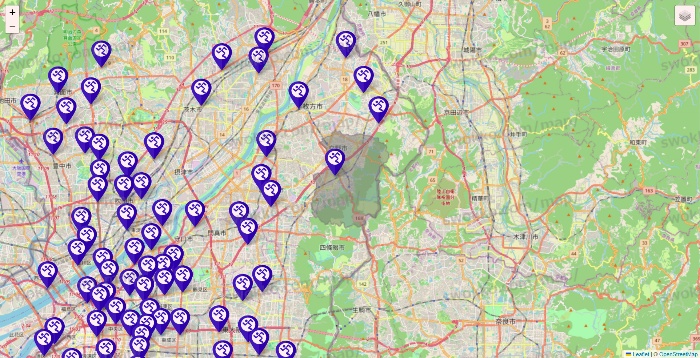大阪府のエニタイムフィットネスの店舗地図