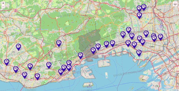 兵庫県のエニタイムフィットネスの店舗地図