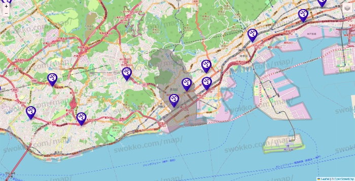 兵庫県のエニタイムフィットネスの店舗地図