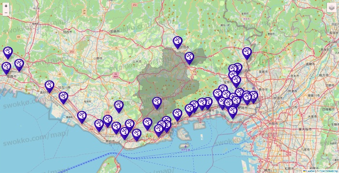 兵庫県のエニタイムフィットネスの店舗地図