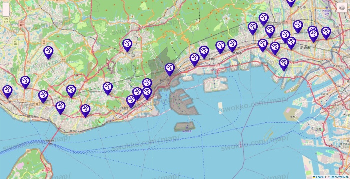 兵庫県のエニタイムフィットネスの店舗地図