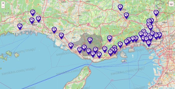兵庫県のエニタイムフィットネスの店舗地図