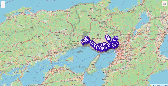 兵庫県のエニタイムフィットネスの店舗地図