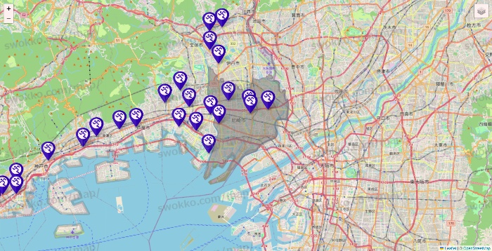 兵庫県のエニタイムフィットネスの店舗地図