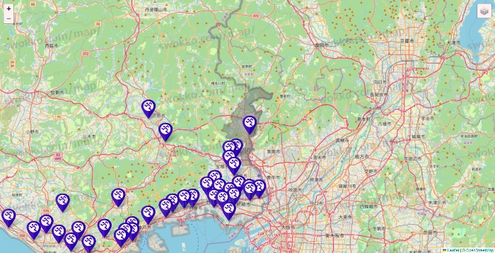 兵庫県のエニタイムフィットネスの店舗地図