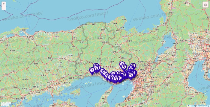 兵庫県のエニタイムフィットネスの店舗地図