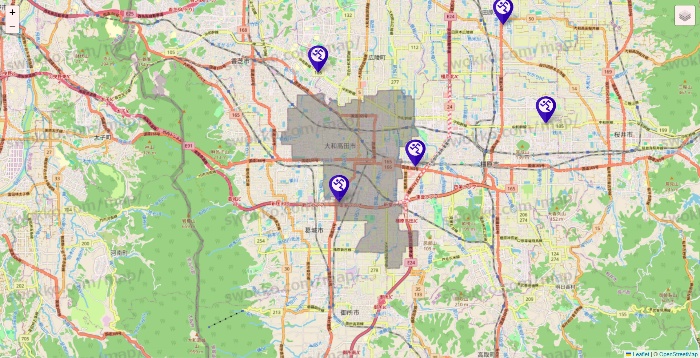 奈良県のエニタイムフィットネスの店舗地図