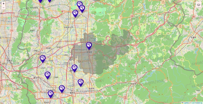 奈良県のエニタイムフィットネスの店舗地図