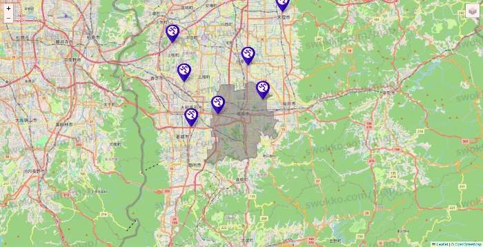 奈良県のエニタイムフィットネスの店舗地図