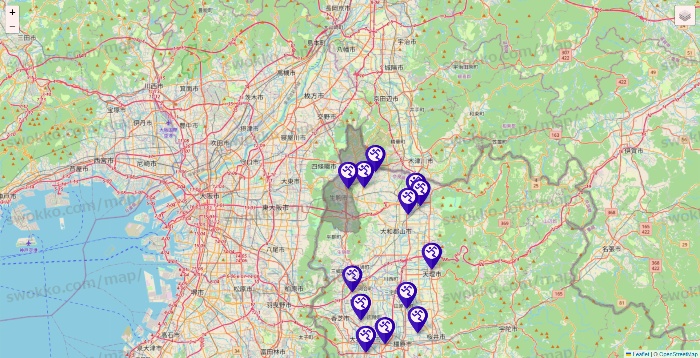 奈良県のエニタイムフィットネスの店舗地図