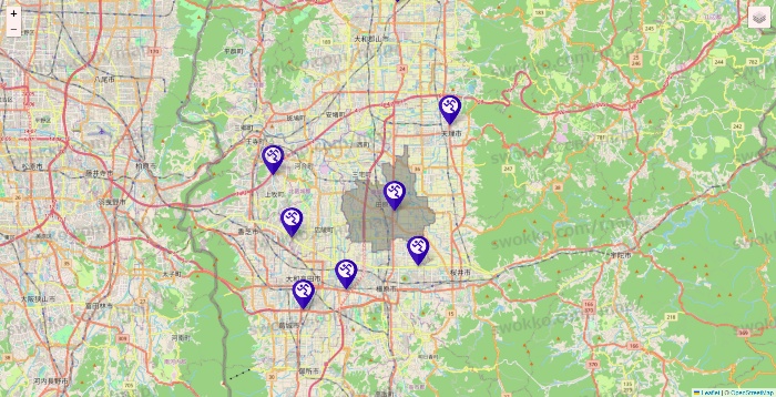 奈良県のエニタイムフィットネスの店舗地図