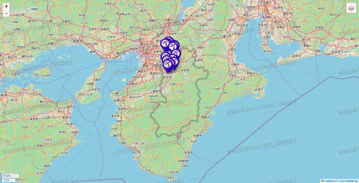 奈良県のエニタイムフィットネスの店舗地図