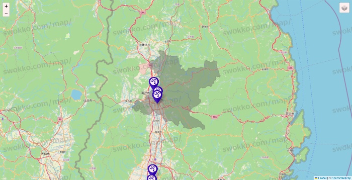 岩手県のエニタイムフィットネスの店舗地図