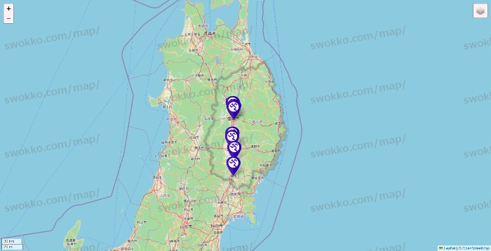 岩手県のエニタイムフィットネスの店舗地図