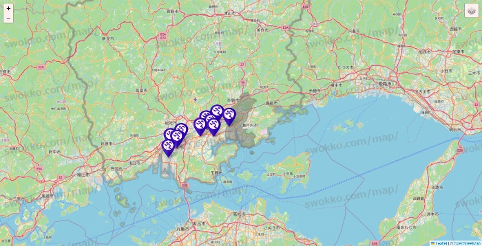 岡山県のエニタイムフィットネスの店舗地図