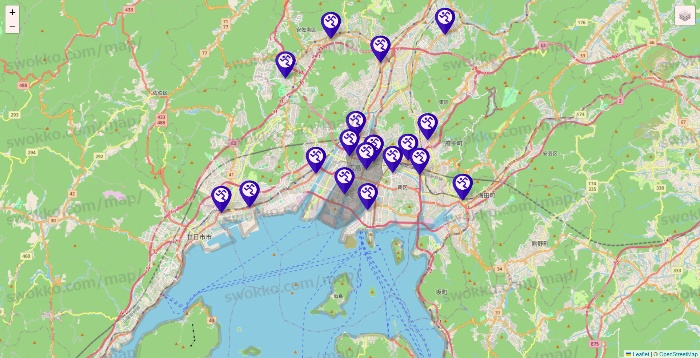 広島県のエニタイムフィットネスの店舗地図