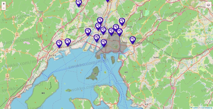 広島県のエニタイムフィットネスの店舗地図