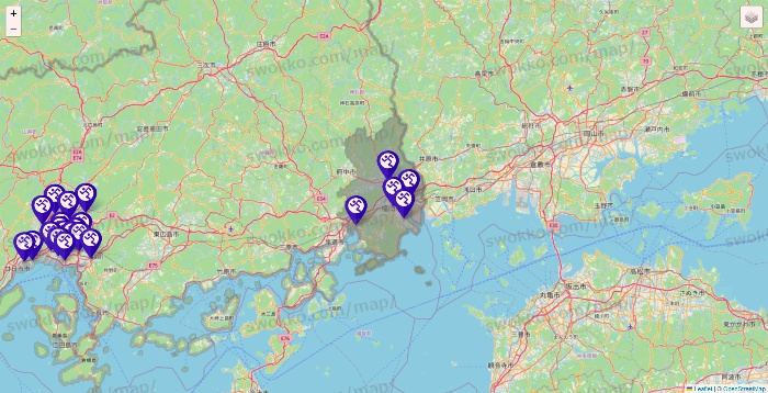 広島県のエニタイムフィットネスの店舗地図