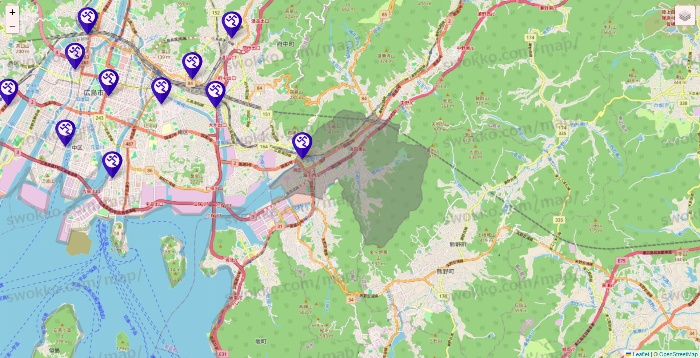 広島県のエニタイムフィットネスの店舗地図