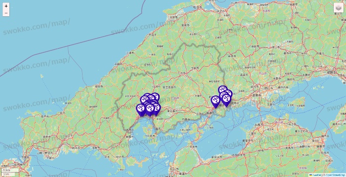 広島県のエニタイムフィットネスの店舗地図