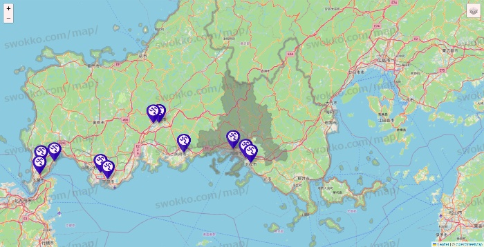 山口県のエニタイムフィットネスの店舗地図
