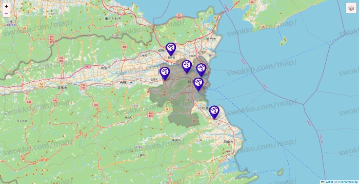 徳島県のエニタイムフィットネスの店舗地図