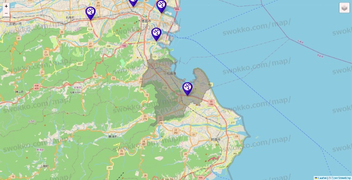 徳島県のエニタイムフィットネスの店舗地図