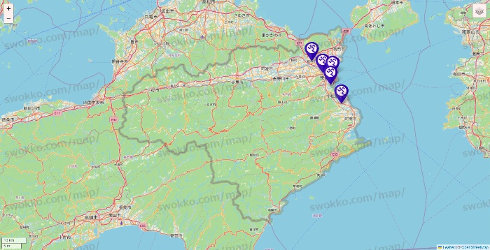 徳島県のエニタイムフィットネスの店舗地図