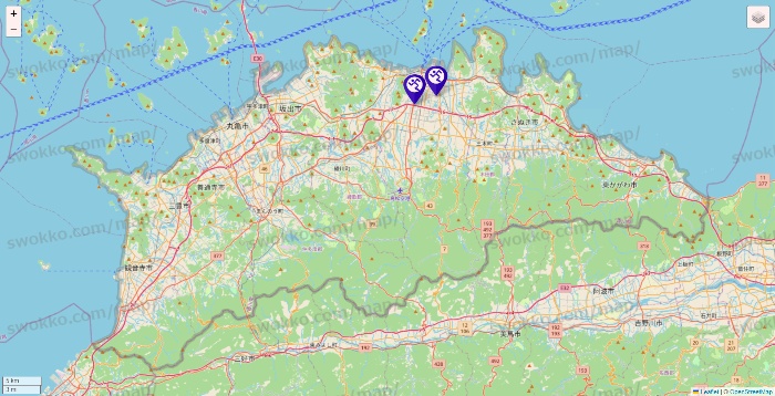 香川県のエニタイムフィットネスの店舗地図