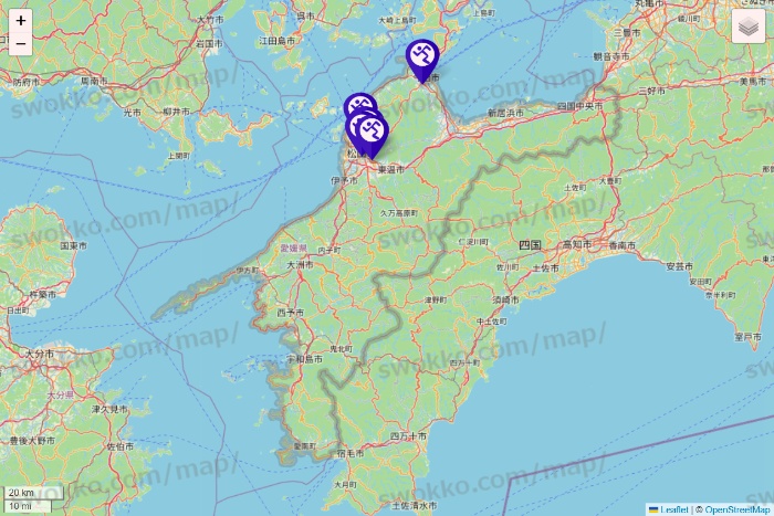 愛媛県のエニタイムフィットネスの店舗地図