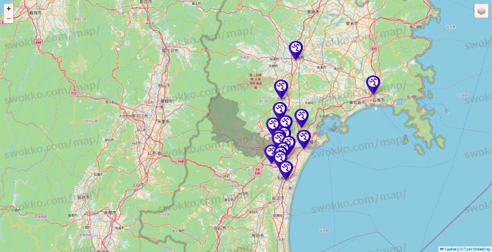 宮城県のエニタイムフィットネスの店舗地図