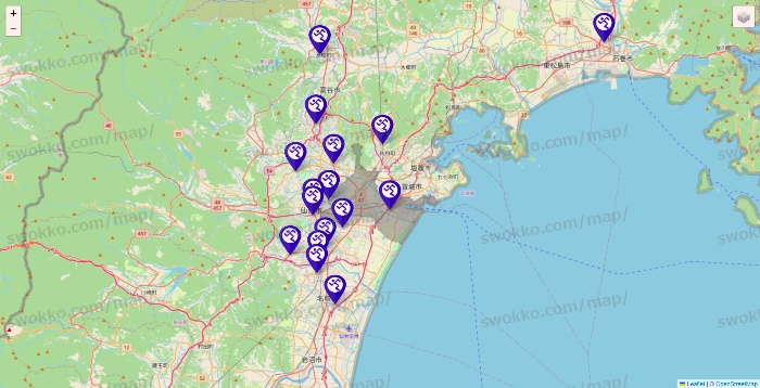 宮城県のエニタイムフィットネスの店舗地図