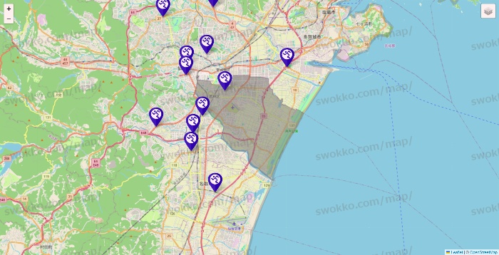 宮城県のエニタイムフィットネスの店舗地図
