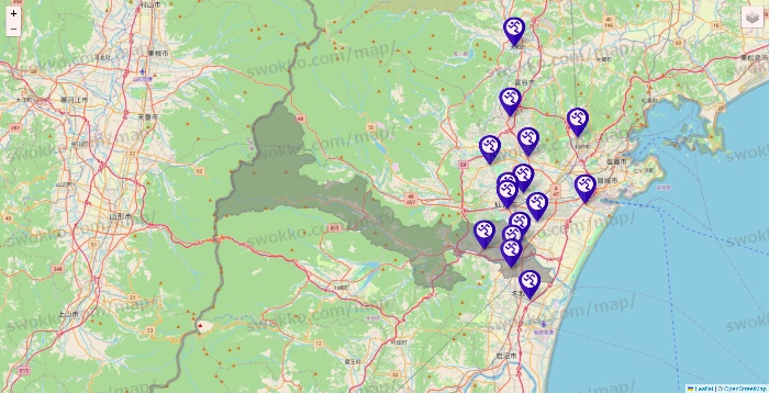 宮城県のエニタイムフィットネスの店舗地図