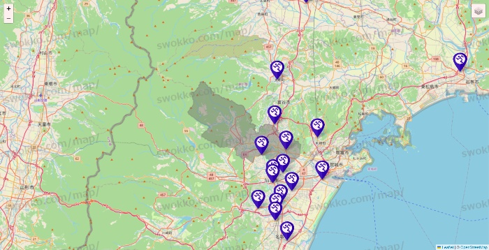 宮城県のエニタイムフィットネスの店舗地図