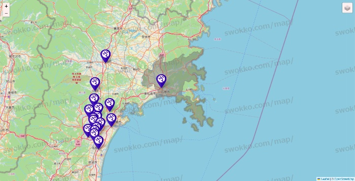 宮城県のエニタイムフィットネスの店舗地図