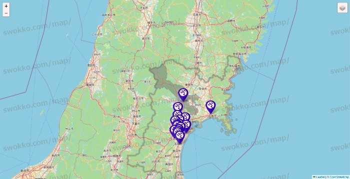 宮城県のエニタイムフィットネスの店舗地図