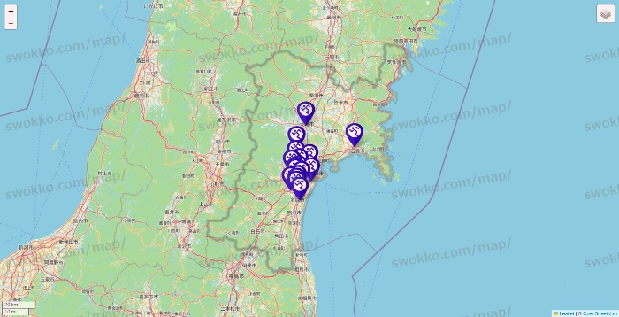 宮城県のエニタイムフィットネスの店舗地図