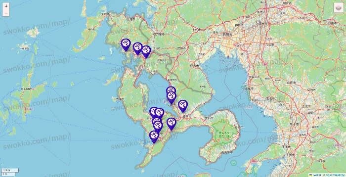 長崎県のエニタイムフィットネスの店舗地図